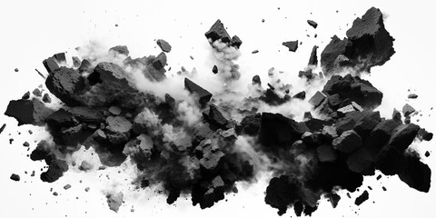 Black rock pieceson white background horizontal wallpaper. Generative AI - obrazy, fototapety, plakaty