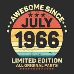 
Awesome Since 1966. Vintage Retro Birthday Vector, Birthday gifts for women or men, Vintage birthday shirts for wives or husbands, anniversary T-shirts for sisters or brother