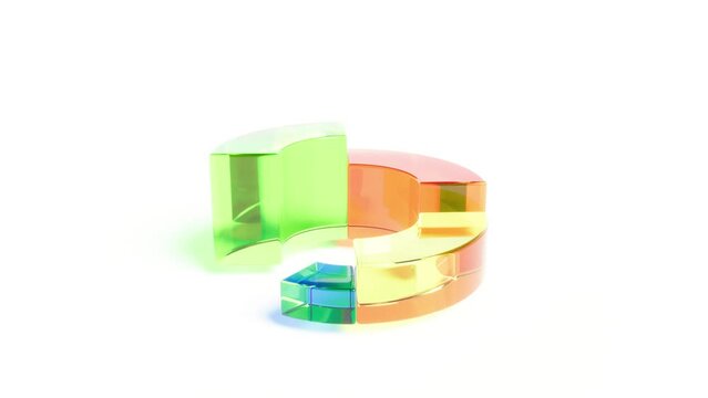 Color glass 3D pie chart made up of four segments are bright and vibrant intro able to loop seamless 4k