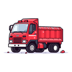 Trash pick-up truck vector icon in minimalistic, black and red line work, japan web
