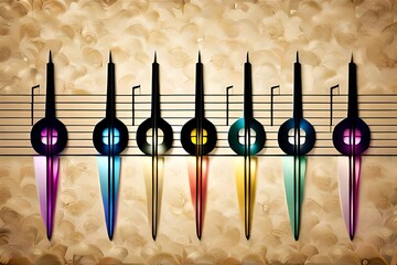 color music notes and color background. abstract music theme background with clef, modern design