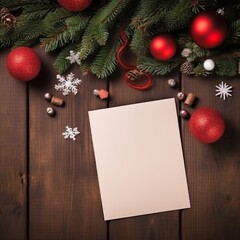 Fototapeta na wymiar Mockup of blank invitation greeting card on Christmas themed background.