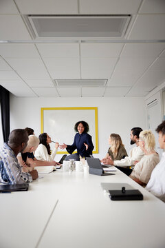 Diverse team having business meeting in conference room