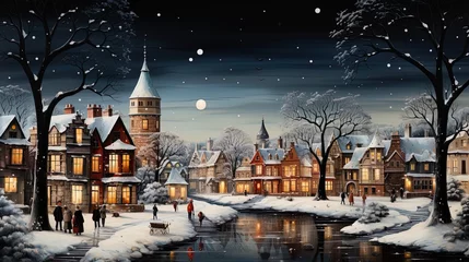 Photo sur Plexiglas Noir Enchanting Winter Wonderland: Snowy Landscape during Christmas Time in 8K created with generative ai technology