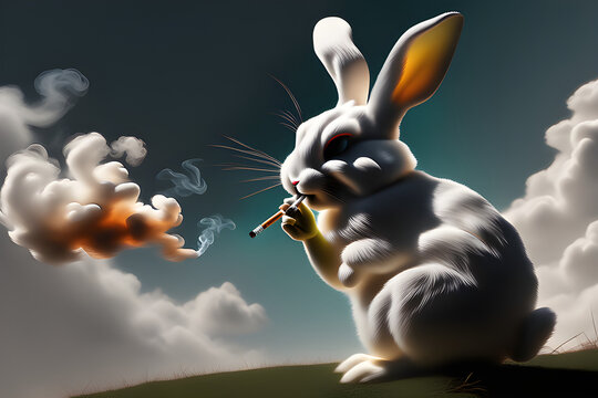 A rabbit smoking a cigarette on a windy day