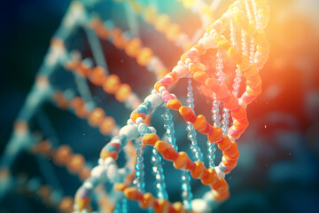 Close-Up eines DNA-Strangs, Biologie, WIssenschaft, erstellt mit generativer KI