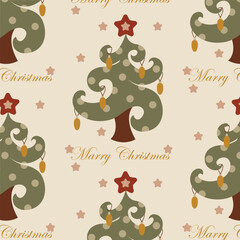 seamless pattern with green fir tree on christmas. vector - 653330838