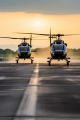 Tuinposter Two helicopters landing on a runway © Fabio