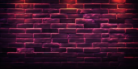 Urban elegance. Neon lit brick wall texture. Grunge glow. Retro brickwork background. Nightclub chic in purple hues. Industrial impressions. Bright concrete and stone texture - obrazy, fototapety, plakaty