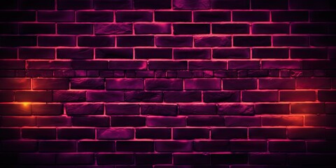 Urban elegance. Neon lit brick wall texture. Grunge glow. Retro brickwork background. Nightclub chic in purple hues. Industrial impressions. Bright concrete and stone texture