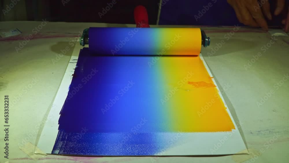 Poster .color combinations using a roller rolling technique..the combination of the colors of printing ink 