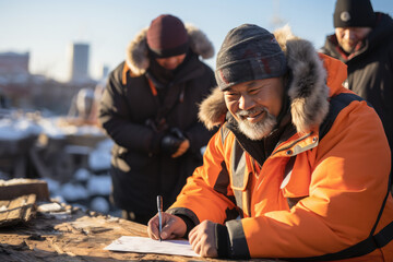 A Chinese investor signs a contract in Greenland, signifying the growing influence of China in the Arctic region.  - obrazy, fototapety, plakaty