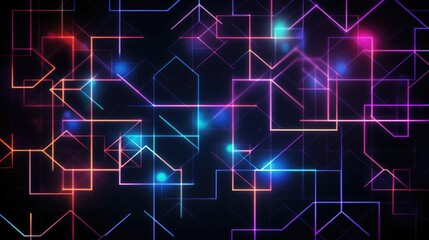 Fototapeta premium Abstract glowing neon colorful background. Digital geometric cyber Monday, black Friday sale&nbsp;design concept. Futuristic geometry neon glow light illustration..