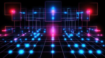 Fototapeta premium Abstract glowing neon colorful background. Digital geometric cyber Monday, black Friday sale&nbsp;design concept. Futuristic geometry neon glow light illustration..
