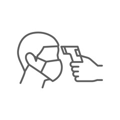 Body temperature check use gun scanner digital thermometer or contactless infrared thermometer for covid-19 outbreak. Illustration showing body temperature check icon. vector
