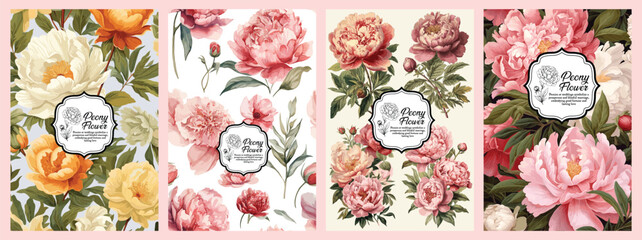 Background Vector illustrations Peonies, plants, leaves and flowers. Beautiful realistic flowers for background, pattern or wedding invitations, fashion. © DesignerThc