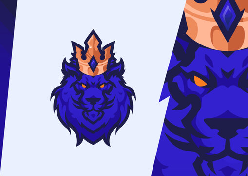 Blue Lion Head wearing Crown Vector