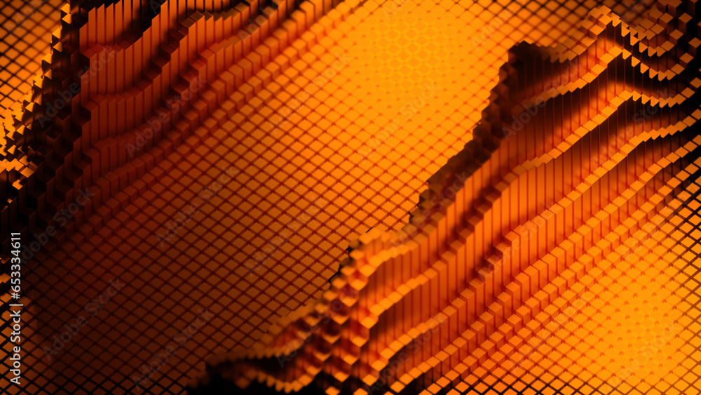 Poster 3d wave vibrations on square field. design. rising waves of vibrations on square 3d field. wave osci