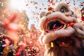 Zelfklevend Fotobehang Traditional colorful chinese lion © Zaleman