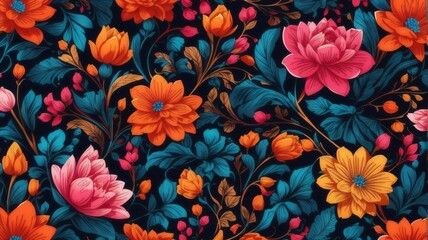A Detailed Illustration Of A Seamless Pattern Floral Design, Intricate, High Quality, Vibrant Colors.