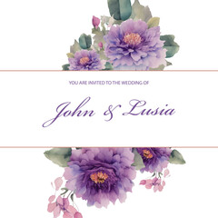 Wedding invitation Floral background watercolor purple flower