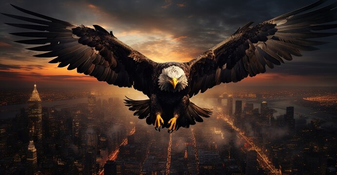 America flag, eagle and logo for poster, background or banner