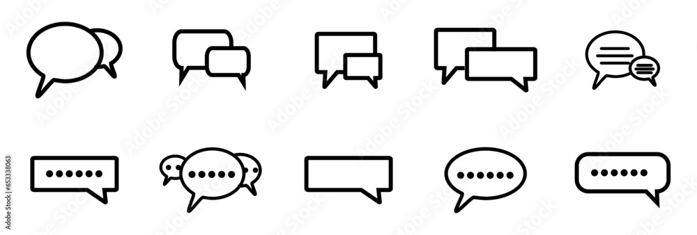 Poster simple line speech bubble set. speech bubbles, lines, frames on transparent background.