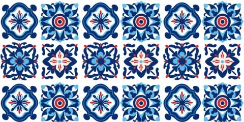 Papier Peint photo Portugal carreaux de céramique Portuguese tile pattern vector seamless with mosaic arabesque ornaments. Moroccan ceramic, lisbon azulejo, mexican talavera, italian sicily, spanish majolica, turkish, mediterranean texture design