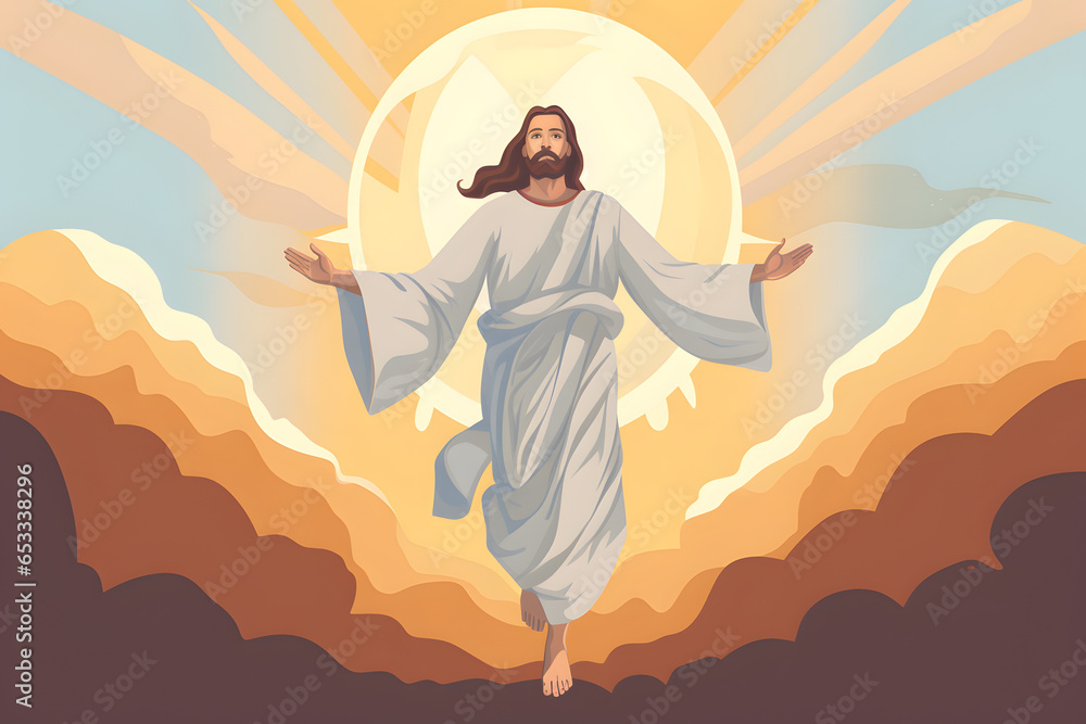 Wall mural resurrected jesus christ ascending towards the sky. god, heaven and second coming concept