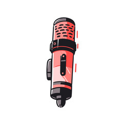 Shotgun microphone vector icon in minimalistic, black and red line work, japan web