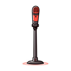 microphone stand vector icon in minimalistic, black and red line work, japan web