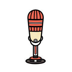 Ribbon microphone vector icon in minimalistic, black and red line work, japan web