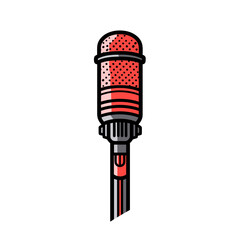 Ribbon microphone vector icon in minimalistic, black and red line work, japan web