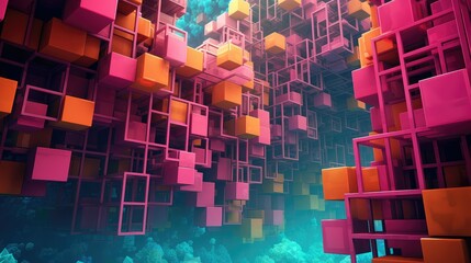 3d voxel artificial cubes illustration futuristic pixel, virtual render, cube face 3d voxel artificial cubes - obrazy, fototapety, plakaty