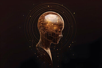 Human head with lines. AI, thought, mind, knowledge, brain power concept. - obrazy, fototapety, plakaty