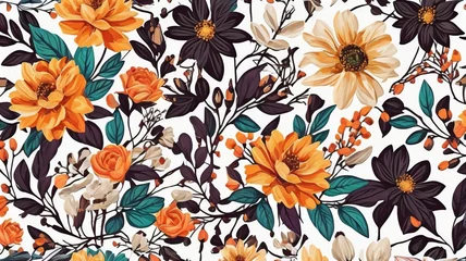 Foto op Canvas A Detailed Illustration Of Seamless Patterns, Boho, Summer Flowers, White Background. © Evolved Design