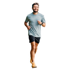 Male athlete fitness active lifestyle. Athletic strong man jumps, motivation and health. Runner...