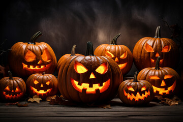 Generative AI picture wallpaper background with halloween pumpkins