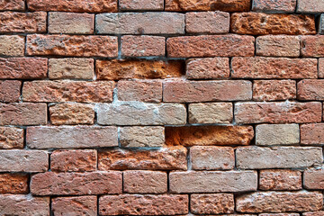 Venetian building weathered old red brick surface detail, rustic texture horizontal design...
