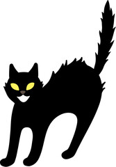 Halloween vector illustration element of spooky hissing and intimidating black cat with yellow eyes. funny, fun and cute background material