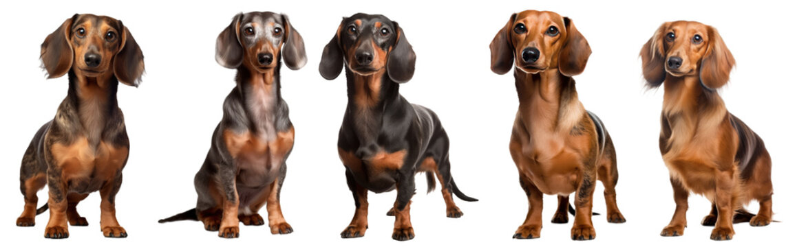 Smiling adult  dachshund dog, pedigree dog breed isolated on transparent background generative ai