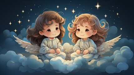 Divine Gaze: Christ Child and Angels Observing Earth from Heavenly Clouds in 8K created with generative ai technology