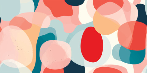 Trendy abstract geometric seamless pattern with pink, orange and blue brush strokes, Fashionable template for design. Soft color palette, flat color blocks, shapes backgrounds