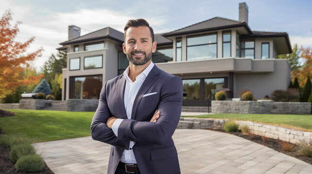 real estate agent on the background of the house