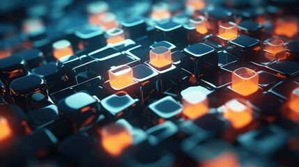 Obraz premium technology voxel nano structure illustration background design, 3d science, macro backdrop technology voxel nano structure