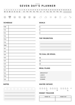 Digital Weekly Planner Template Sheet, Minimal and Simple Weekly Planner Template