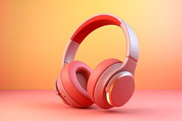 Red headphone on pastel background. 3d render