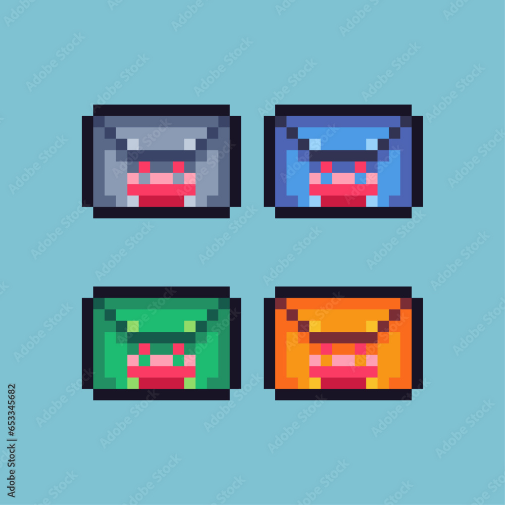 Fototapete pixel art sets of letter mail with variation color item asset simple bits of letter on pixelated sty