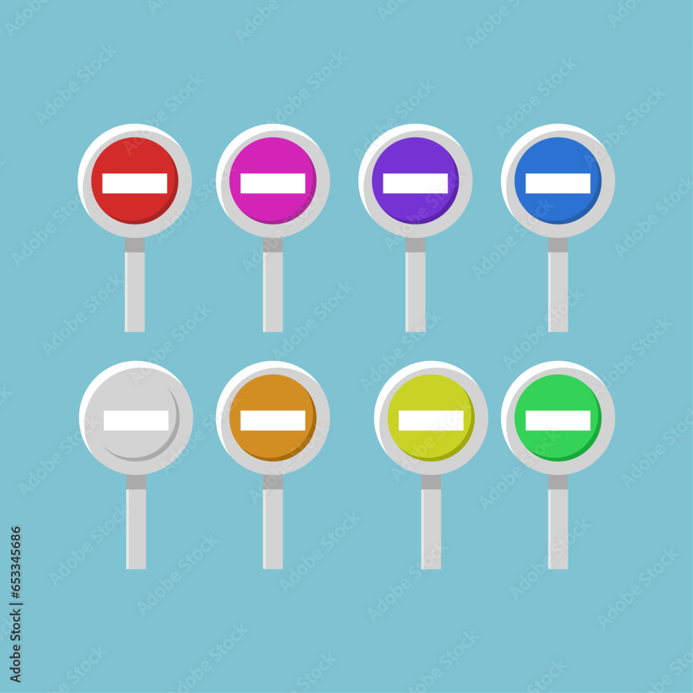Poster flat illustration sets of street sign with variation color item asset simple bits of sign on flat st