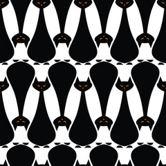 Spooky black cats minimal seamless pattern - 653346070